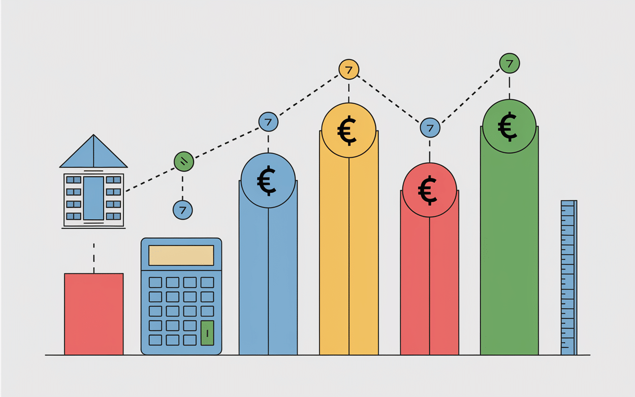 Graphique budget extension maison en bois avec euros et plans architecturaux