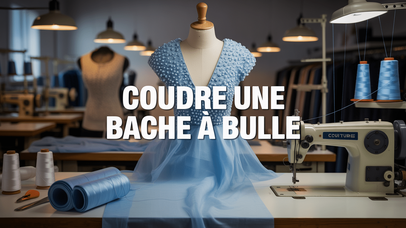 atelier de couture avec bâche à bulle et machine à coudre