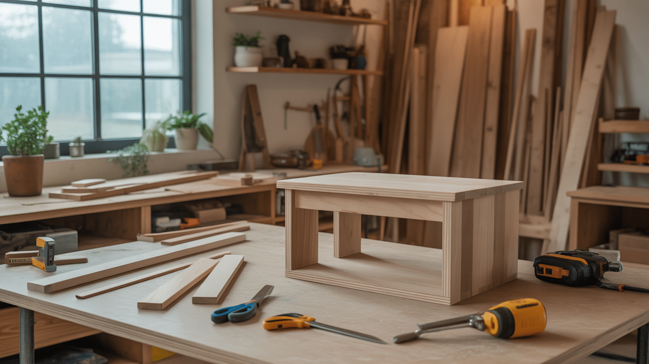 Atelier bricolage institutdubricolage.com avec outils menuiserie et projet meuble