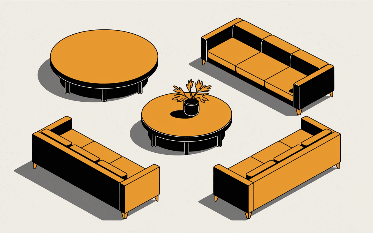 formes table basse design vue aerienne salon