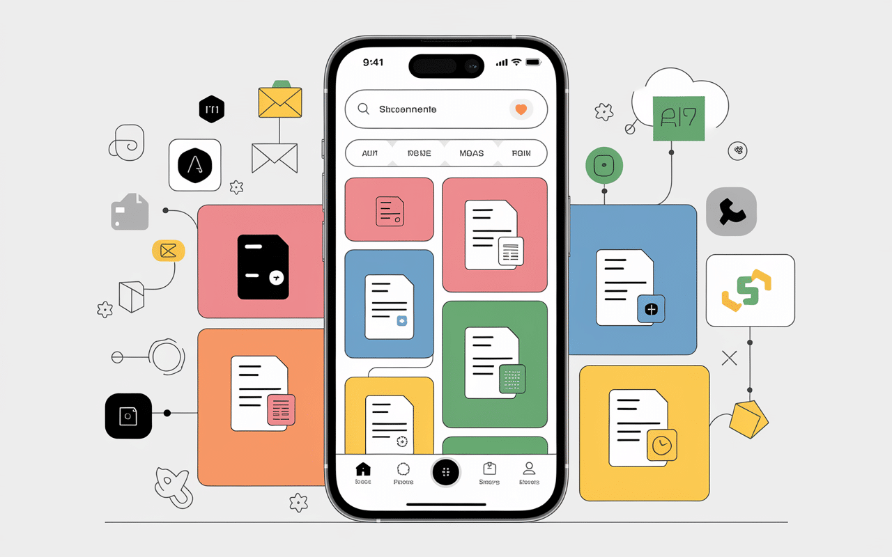 Smartphone avec home bubble gestion documentaire et partage