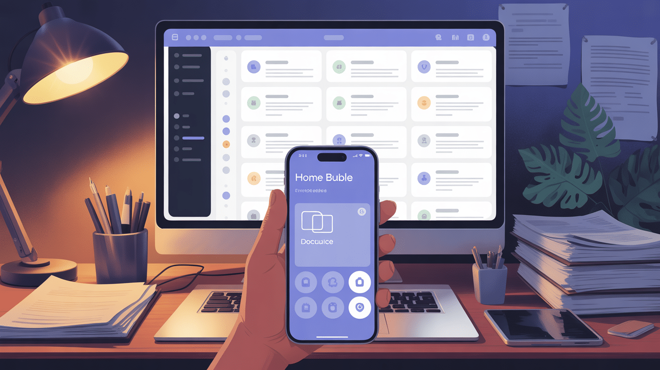 Interface home bubble application mobile avec documents numériques