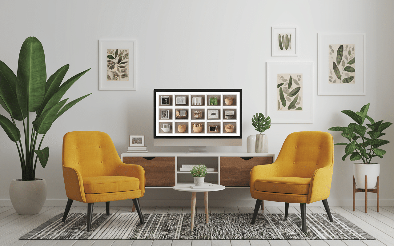 écran plateforme design market meubles vintage fauteuils tables rétro