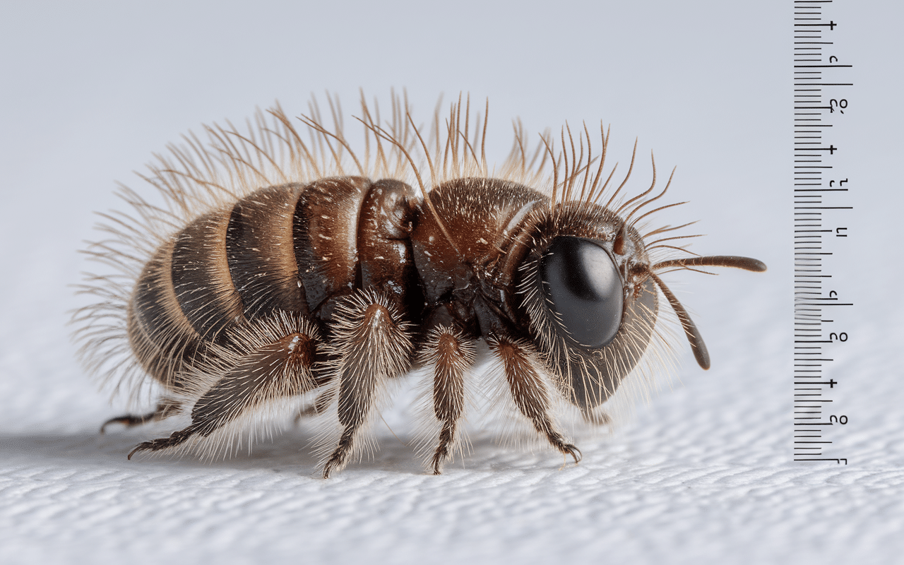 Gros plan larve d anthrène matelas sur tissu blanc