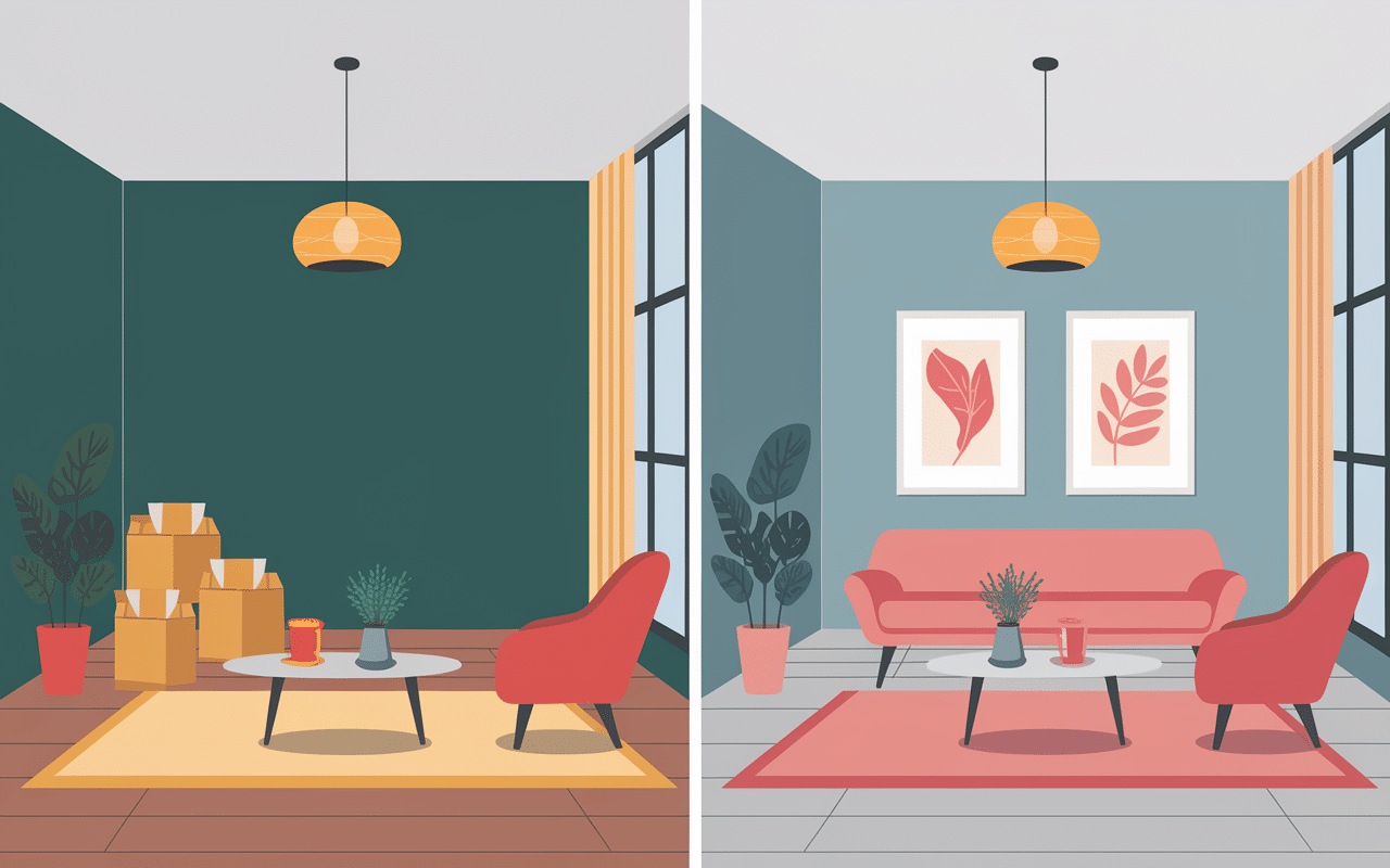 Scene avant apres transformation interieur MaisonIadel blog maison salon meuble decoration