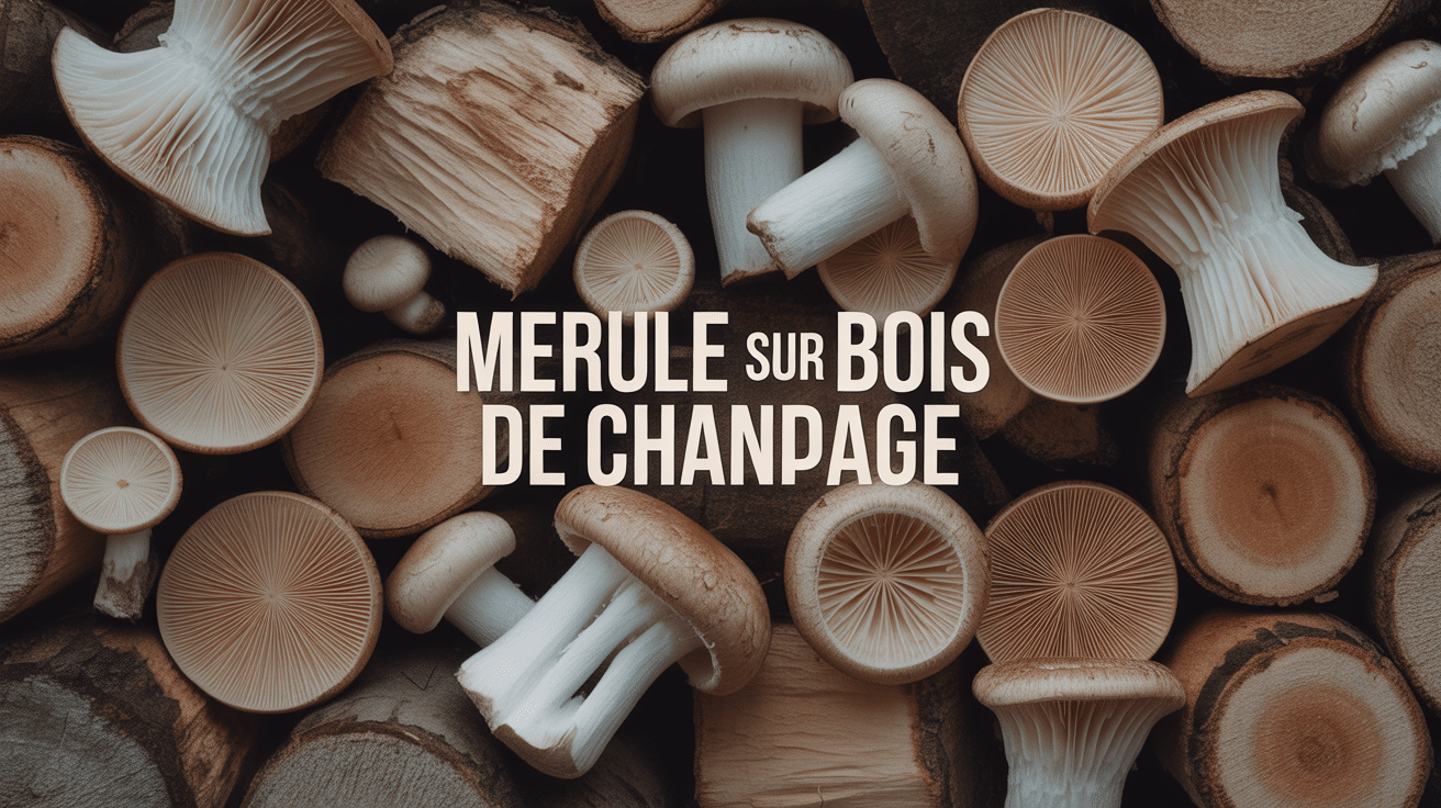 Tas de bois avec merule sur bois de chauffage visible spores et filaments blancs