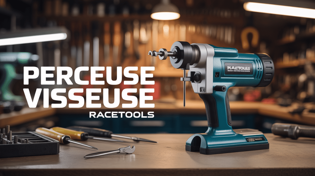 Perceuse visseuse Racetools sans fil sur établi en bois