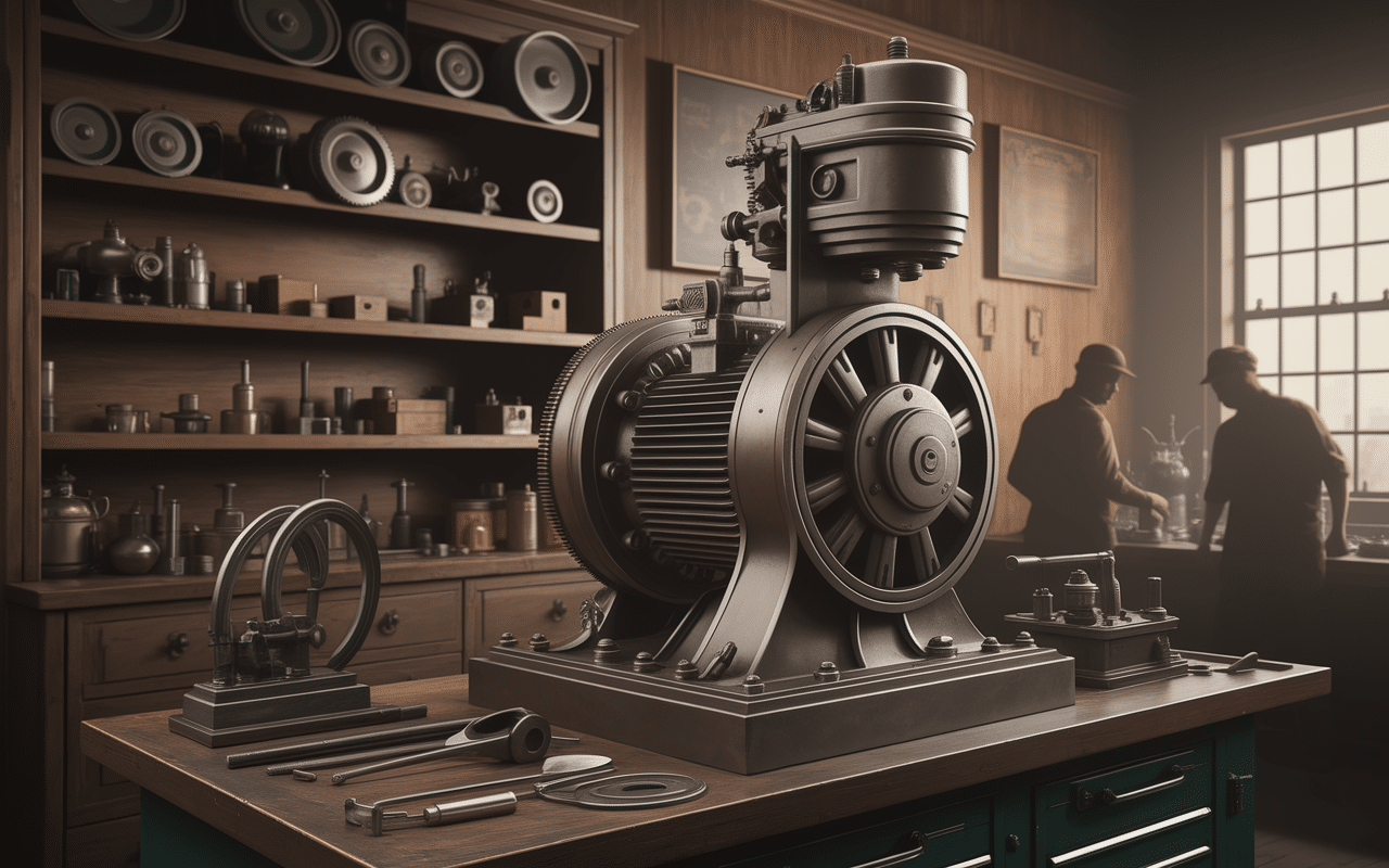 première tronçonneuse moderne à essence en atelier années 1920