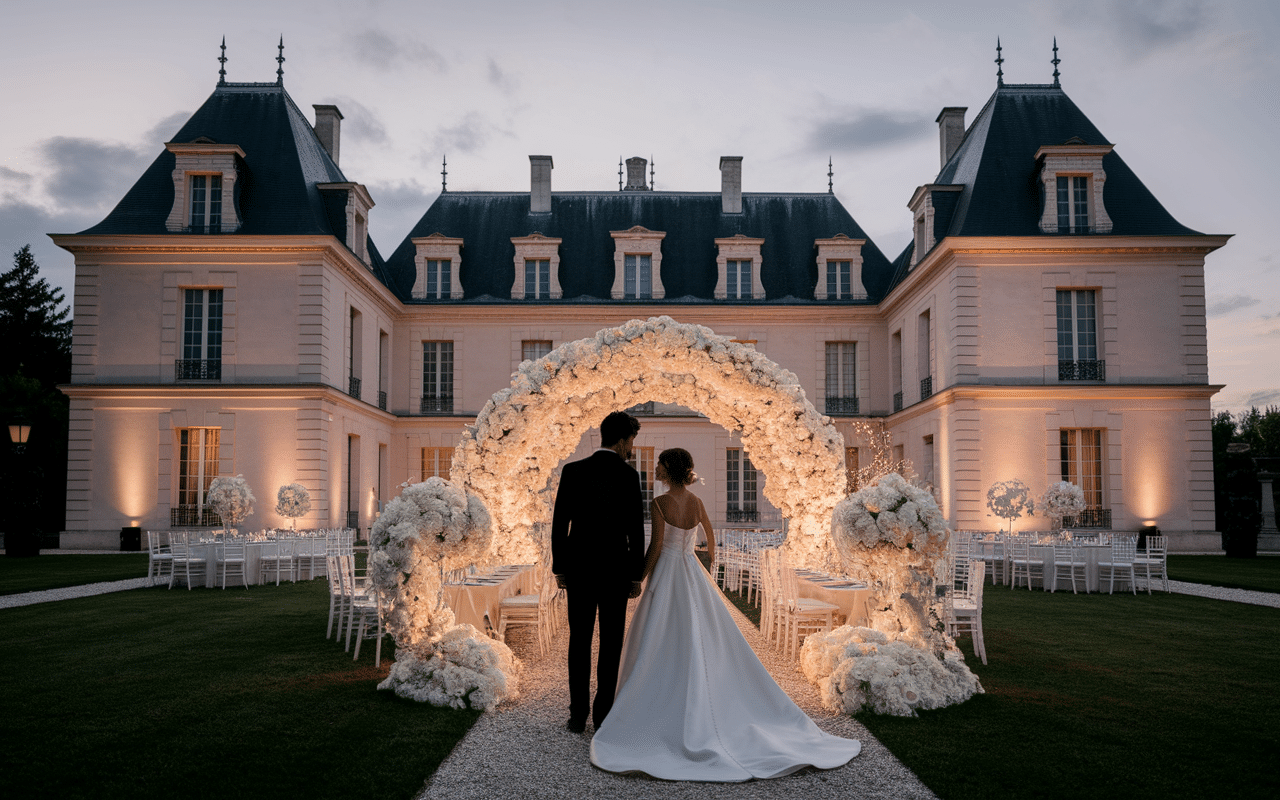 Rénovation xxl que sont-ils devenus en 2024 couple strawbridge devant château décorations mariage