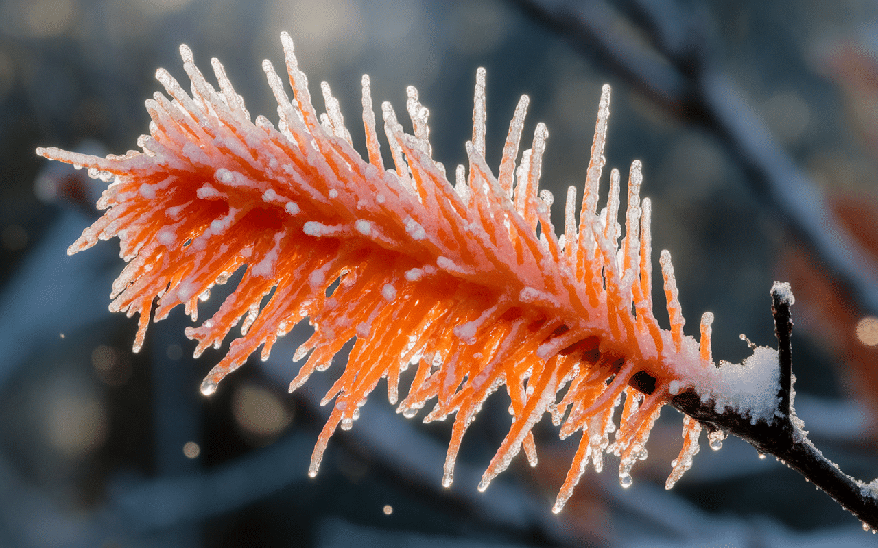 gros plan trémelle orangée champignon orange sur bois mort branche morte