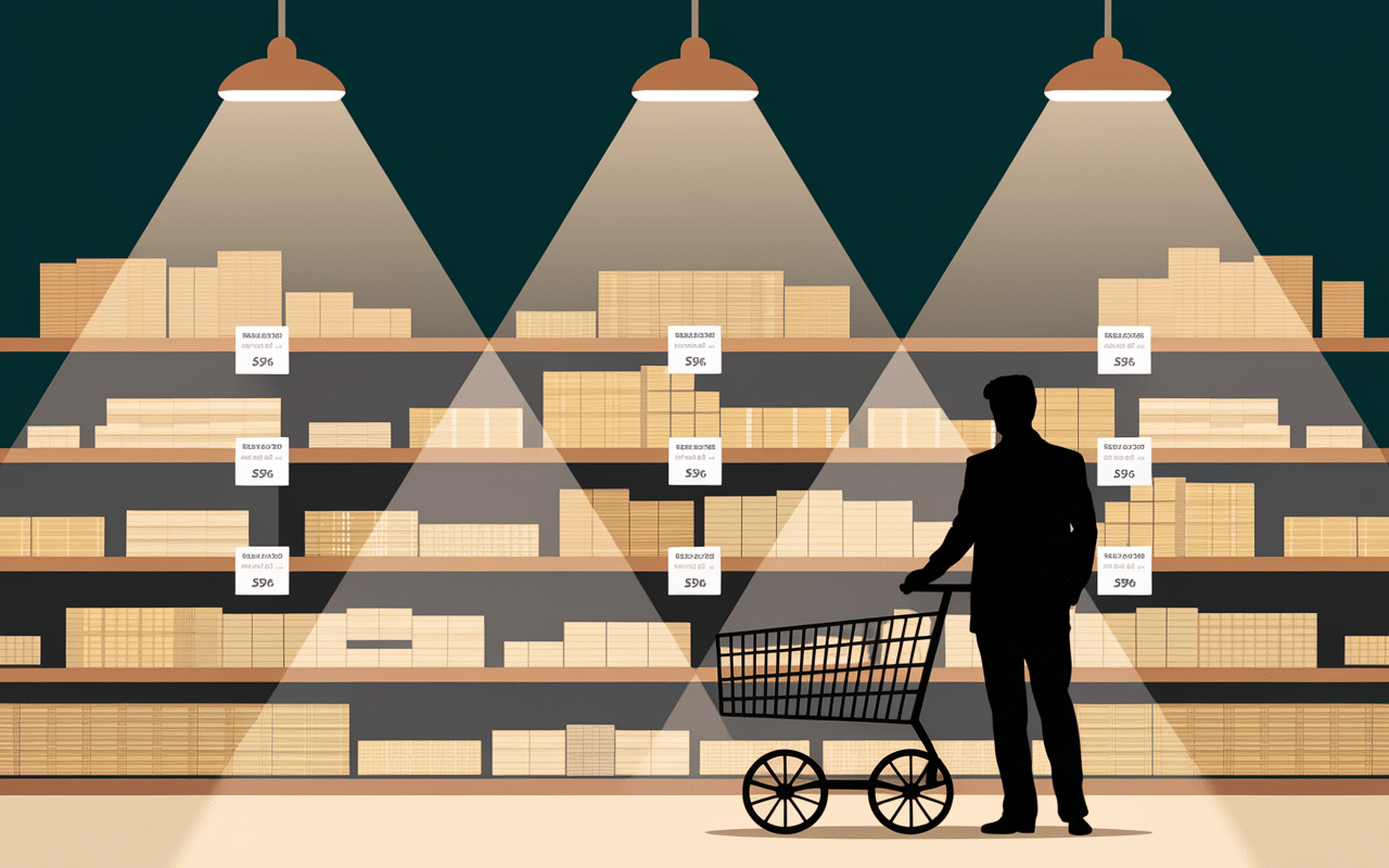 Magasin avec rayonnage de planches de coffrage