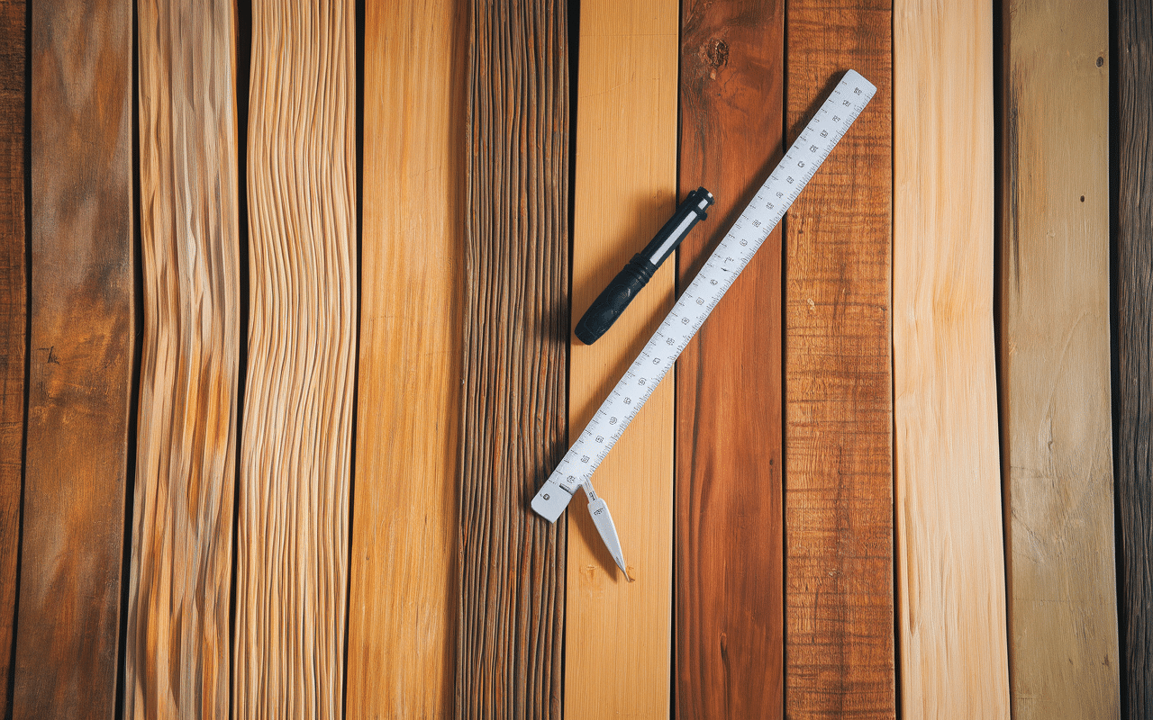 Différentes épaisseurs de planches de coffrage avec outils