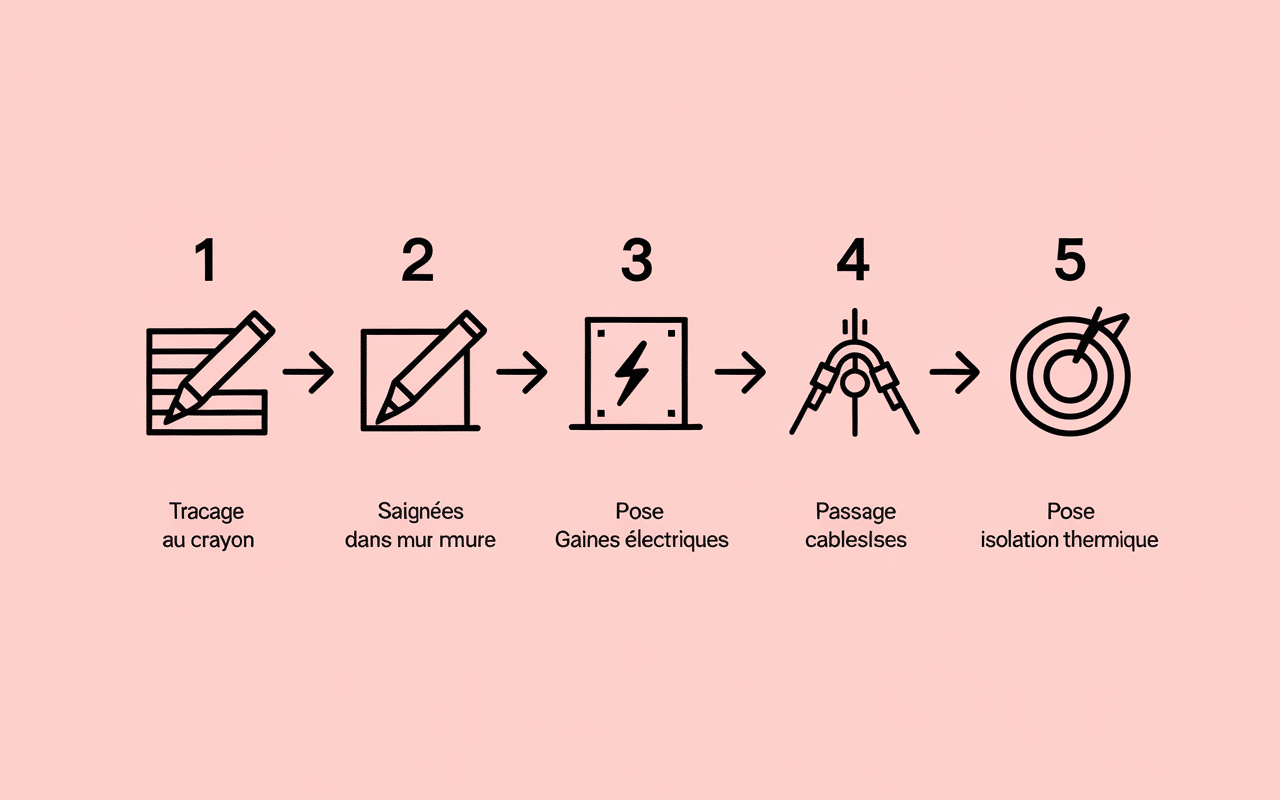 Infographie des étapes électricité avant isolation