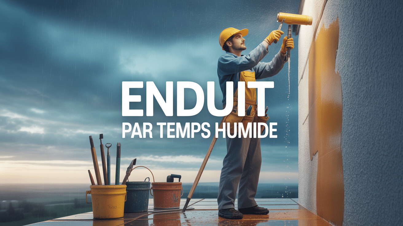 Artisan appliquant enduit par temps humide