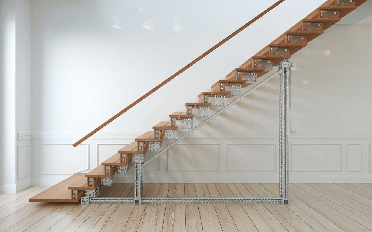 Détail d'une plinthe pour escalier avec jonction marche