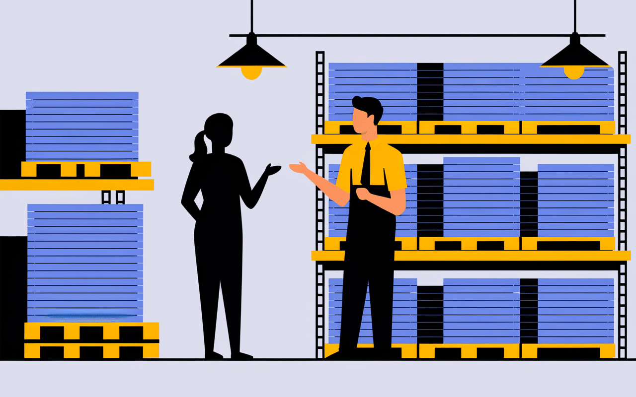 Personne parlant à employé pour palettes