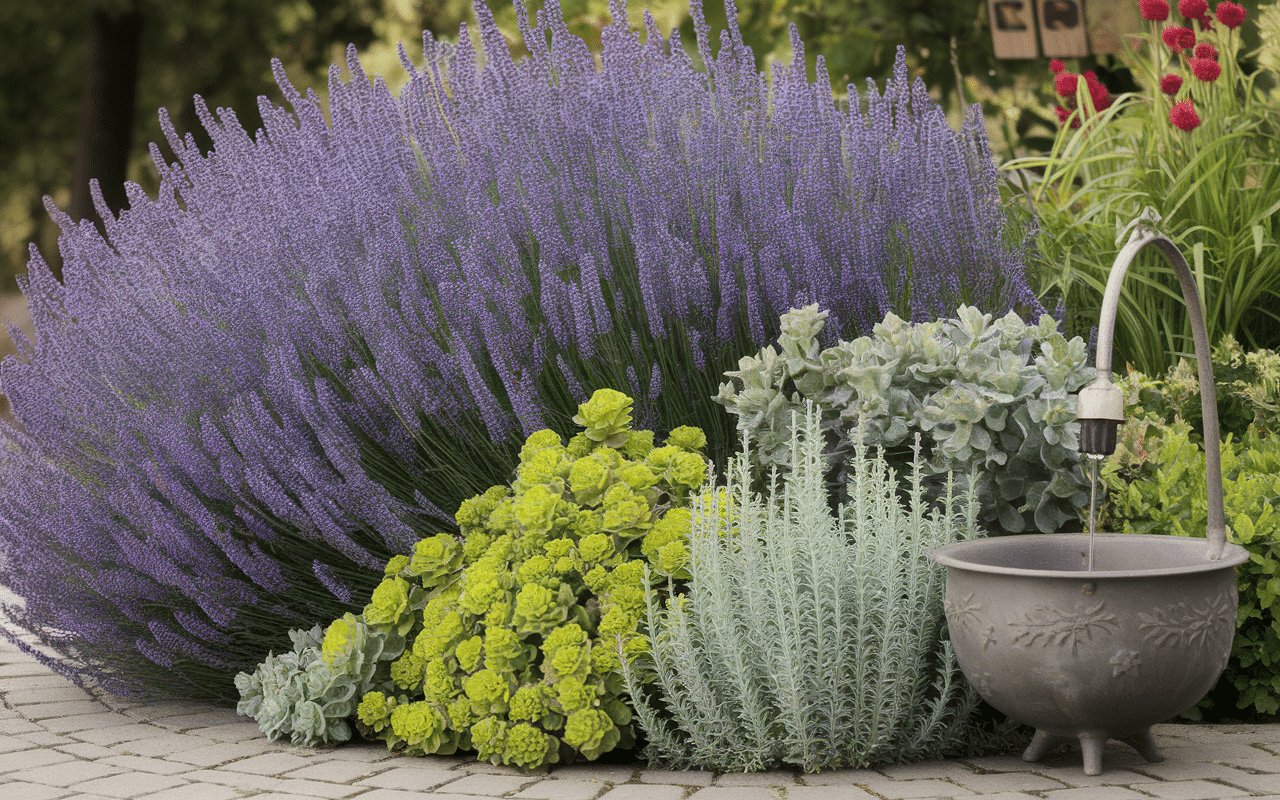 Massif économique avec lavande et graminées