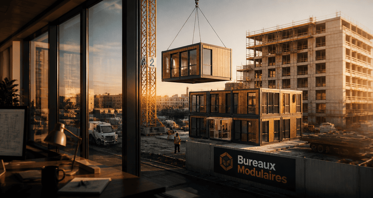 Chantier de construction de bureaux modulaires
