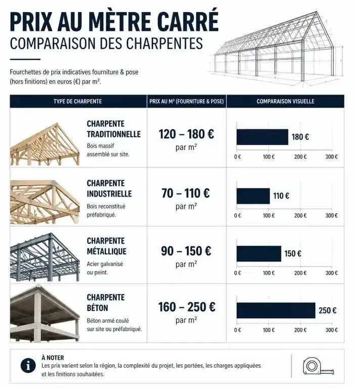Comparatif des prix au m2 par type de charpente pour vos travaux de construction ou rénovation