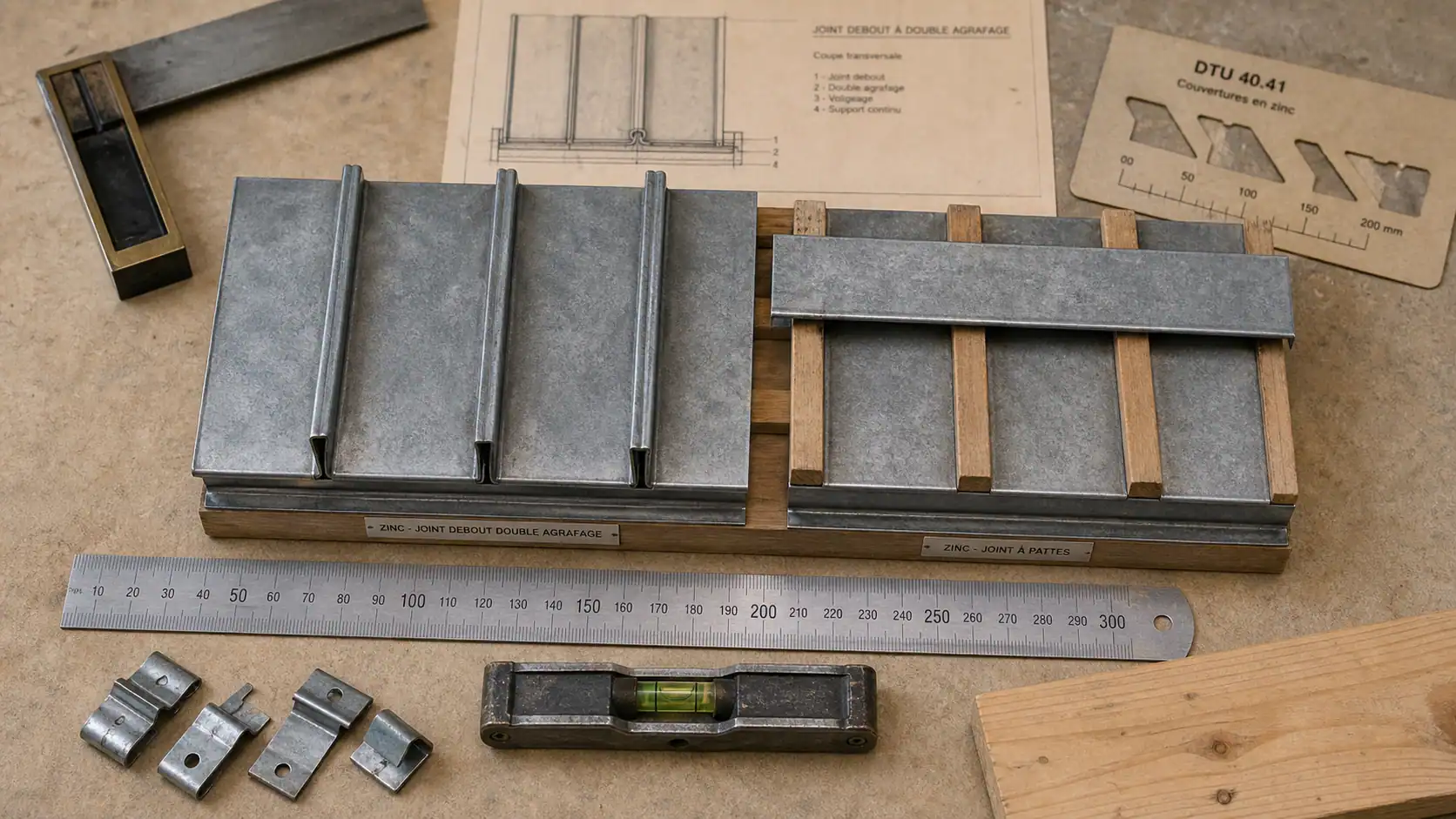 Toiture zinc détail technique : joints debout et tasseaux
