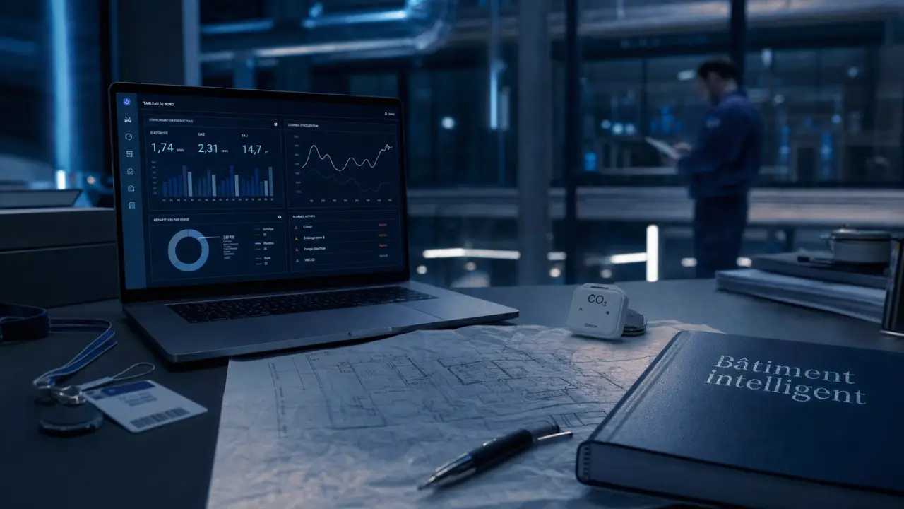 Bâtiment intelligent avec GTB et capteurs pour confort et consommation au bureau