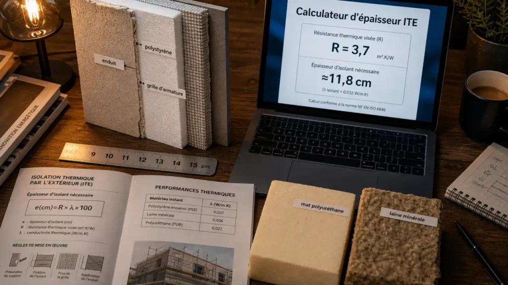 Isolation extérieure : 9 à 15 cm selon le matériau, le mur et la réglementation