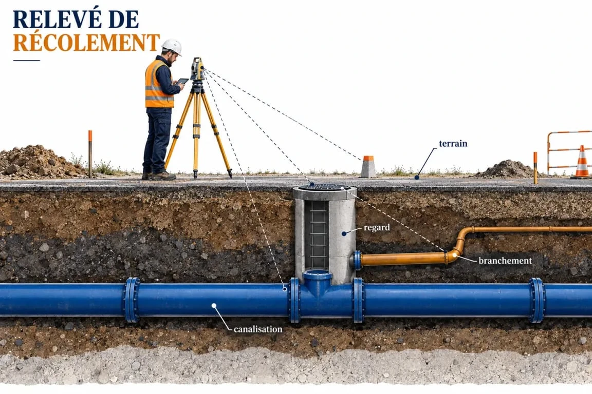 Illustration pédagogique d’un plan de récolement pour localiser des réseaux enterrés