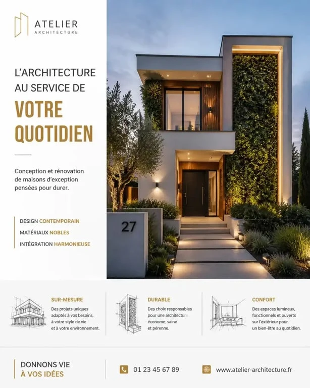 Exemple de maison moderne après des travaux pour rénover ou embellir la façade