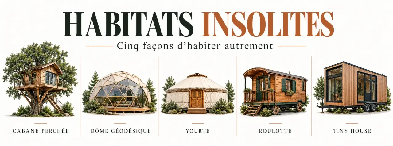 Les principaux habitats insolites : cabane perchée, dôme, yourte, roulotte et tiny house